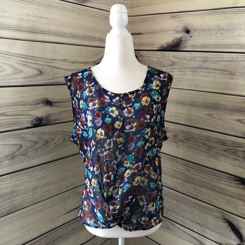 Delias Navy Floral Zipper Back Twist Front Tank Top Size Large